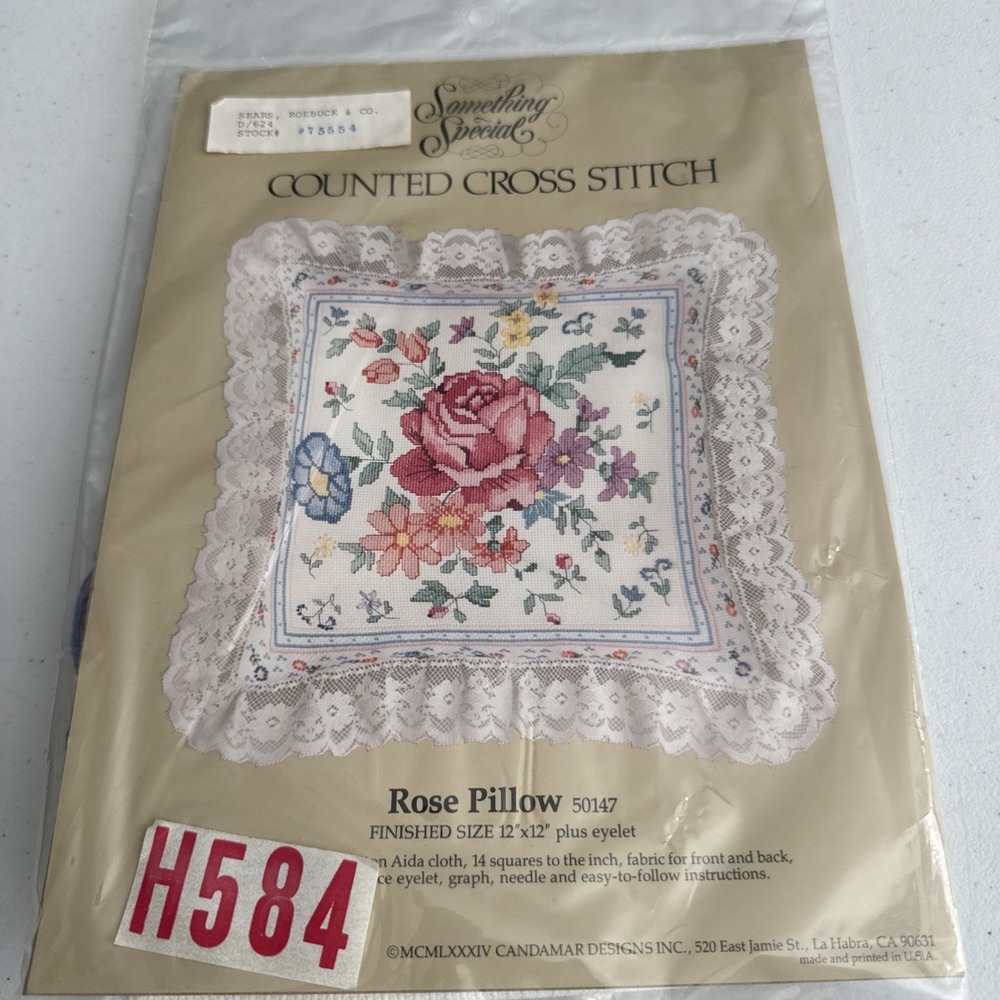 Vintage Something Special Counted Cross Stitch Rose Pillow Kit #50147 Candamar